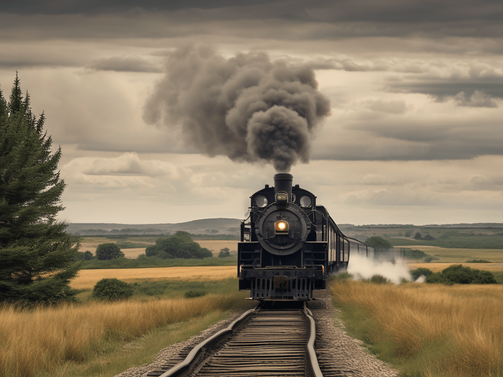 Steam engine train on the prairies